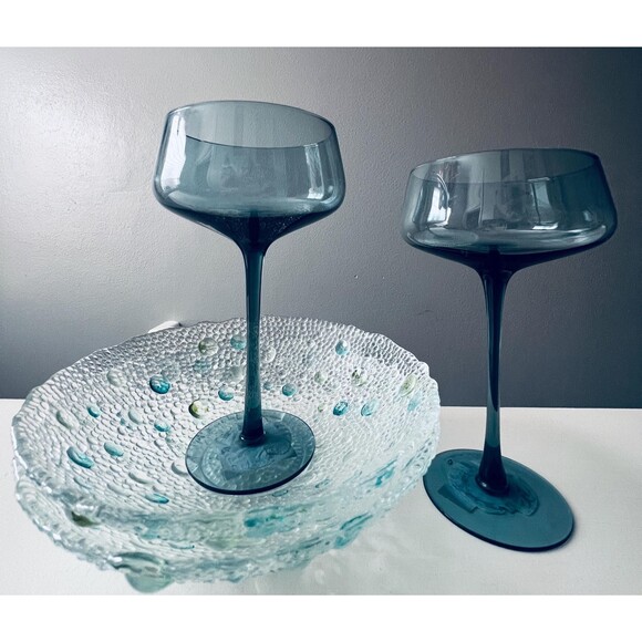 Curated Mid-Century Glassware | Coupe Cocktail Glasses w/ Vintage Asteroid Bowls - Picture 3 of 11